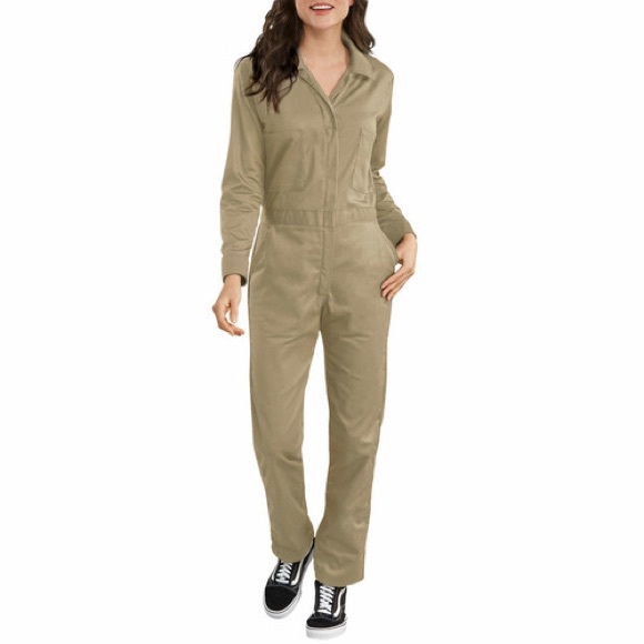Dickies Pants - Dickies Women's Long Sleeve Cotton Zip Up Coveralls in Khaki Tan *Hard to Find*